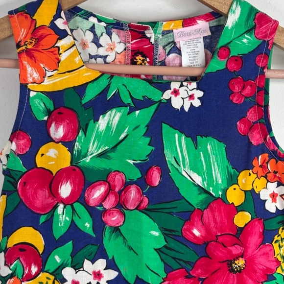 VTG 90s Fruit Print Dress Girl 10 Bow Age Made in USA Resort Beach Wedding Retro - Picture 2 of 9